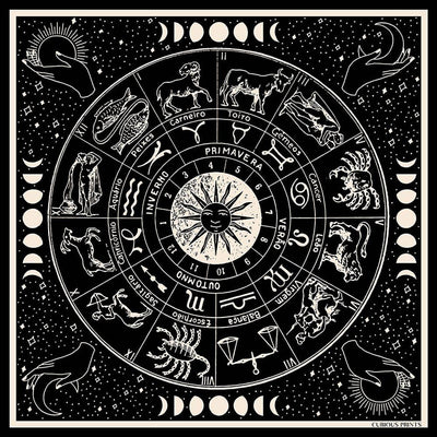 100% Silk Scarf Signs of the Zodiac Astrology Bandana 17x17