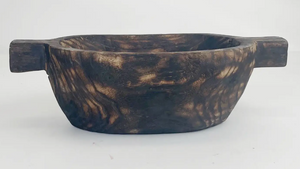 
            
                Load image into Gallery viewer, Charred Finish Paulownia Wood Oval Bowl with Wood Handles
            
        
