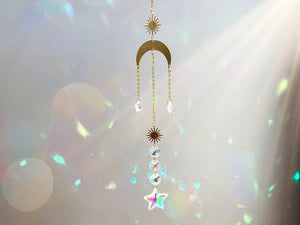 
            
                Load image into Gallery viewer, Moon and Star Crystal Suncatcher Rainbow Prism
            
        