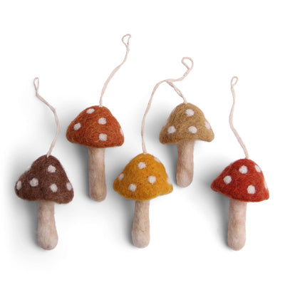 Rusty Red Mushroom Ornaments, Set of 5
