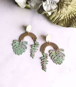 rainforest earrings - brushed brass / verdigris