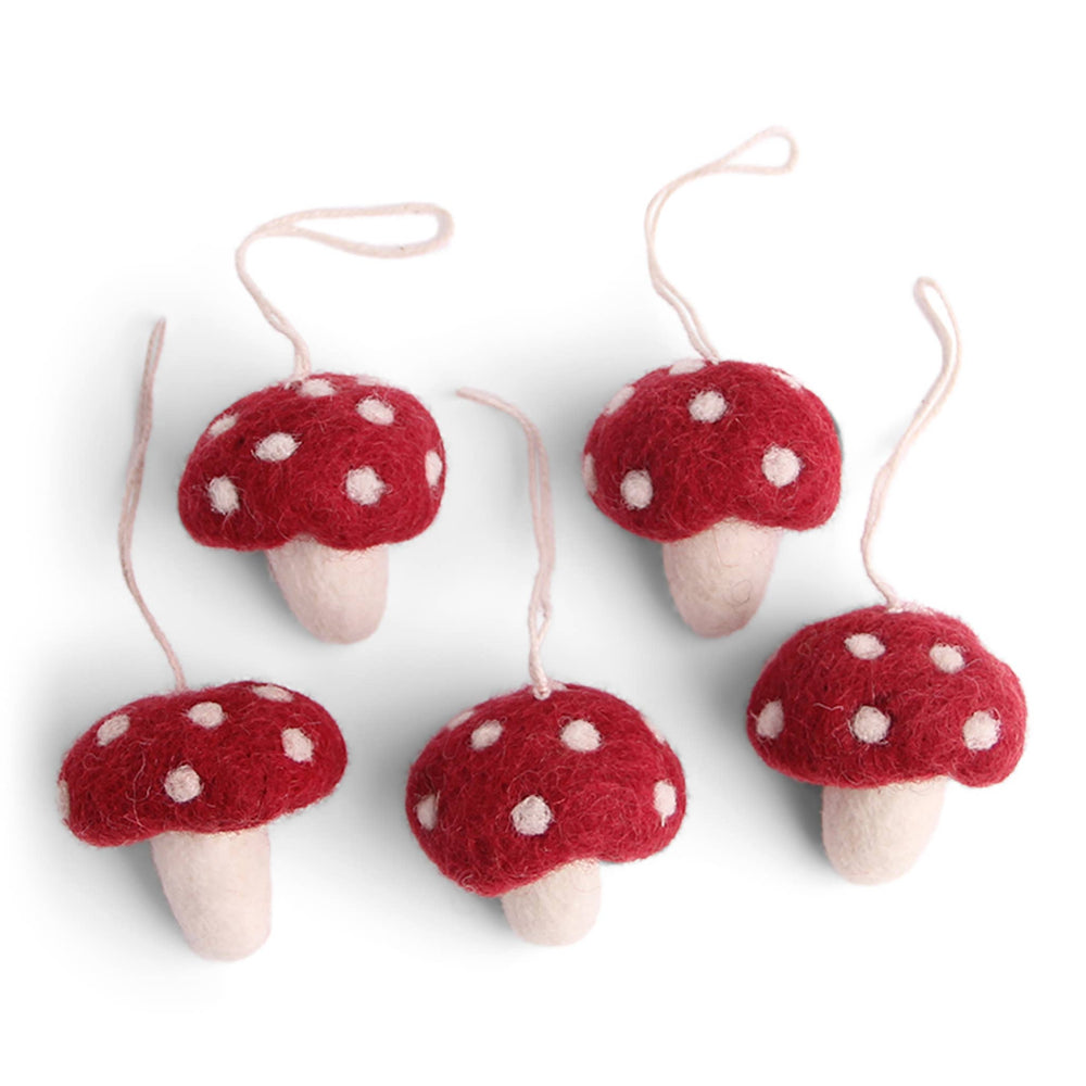Red Mini Mushroom Ornaments, Set of 5