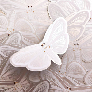 
            
                Load image into Gallery viewer, White Satin Moth Matte Holographic Sticker
            
        