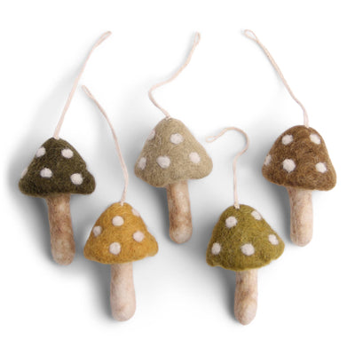 Green Mushroom Ornaments, Set of 5